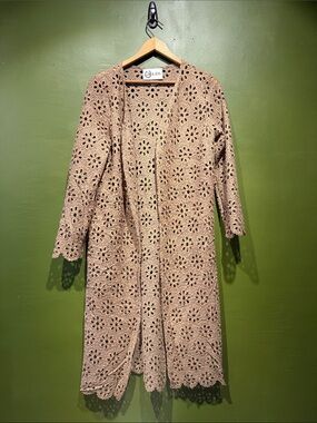 L&B Free People Crochet Long Cardigan